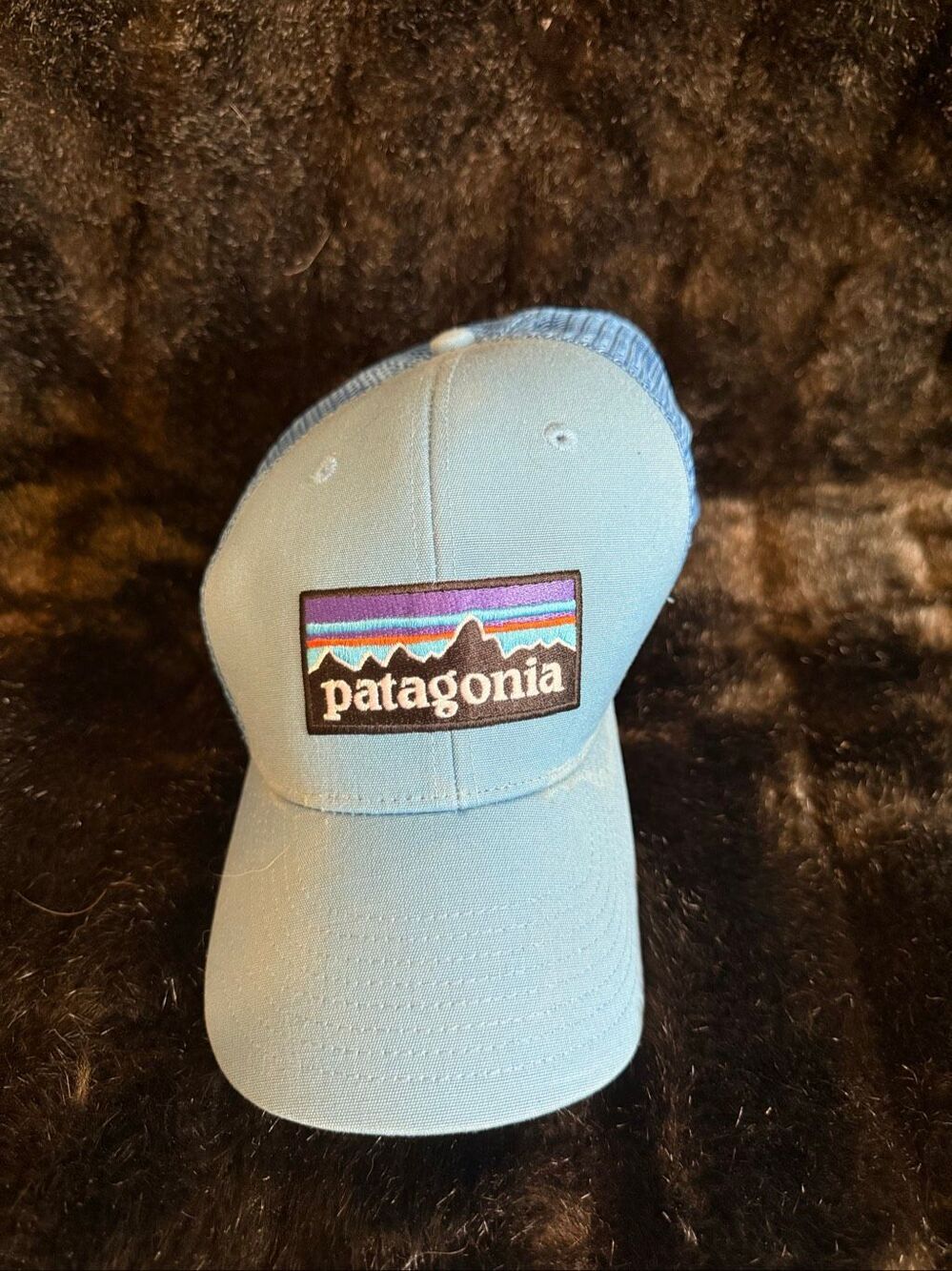 Patagonia Trucker Hat Unisex OS Light Blue Fitz Roy Logo Mesh Snapback Cap